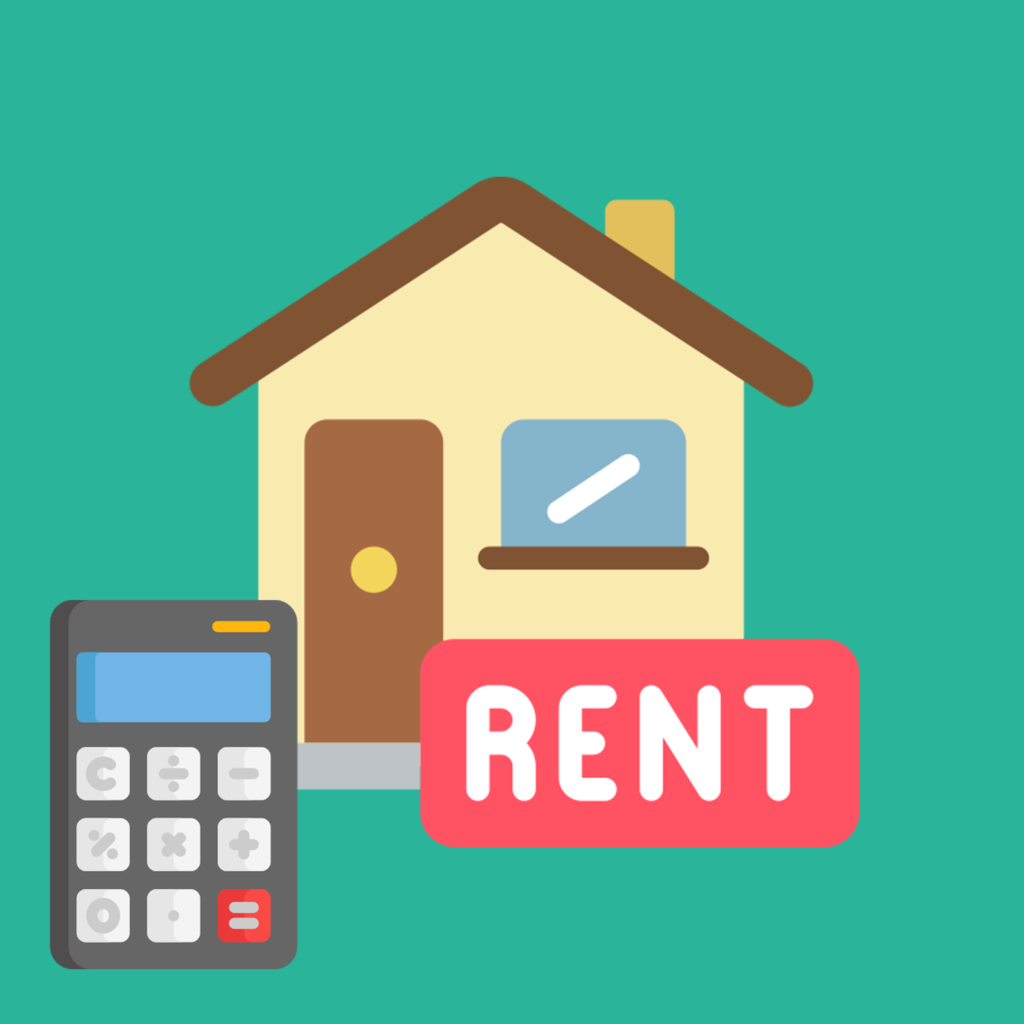 Cartoon image of a friendly house beside a calculator, symbolizing the calculation of rental property finances.