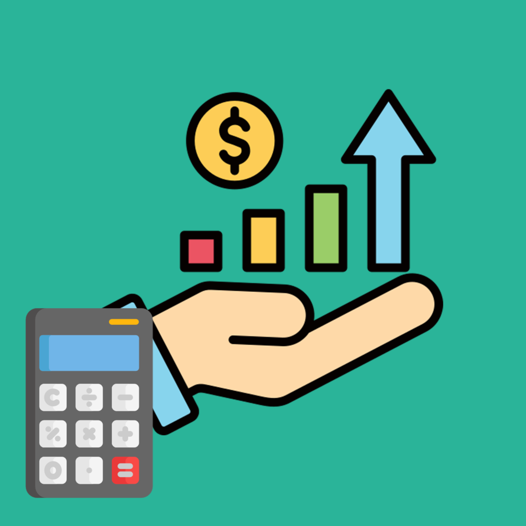 Cartoon image of a hand holding an upward-trending bar graph, symbolizing the growth of wealth over time, with increasing bars representing financial gains, investments, and accumulated assets.