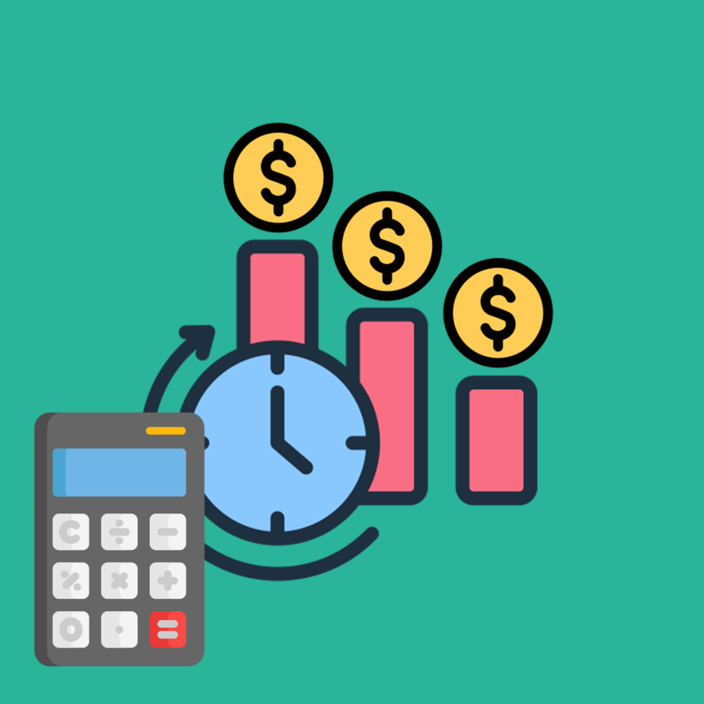 Cartoon image showing a stack of loan papers gradually decreasing as a calculator tracks payments over time, illustrating the concept of amortization in reducing loan balances through regular payments.