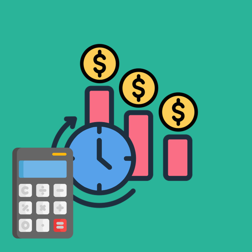 Cartoon image showing a stack of loan papers gradually decreasing as a calculator tracks payments over time, illustrating the concept of amortization in reducing loan balances through regular payments.