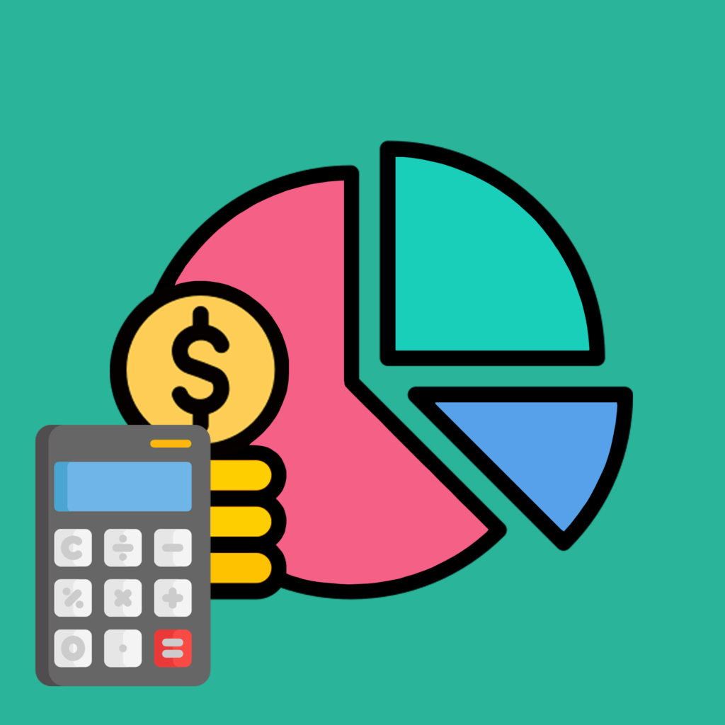 Cartoon image depicting a pie, with slices of the pie varying in size and color to show differing budget amounts.