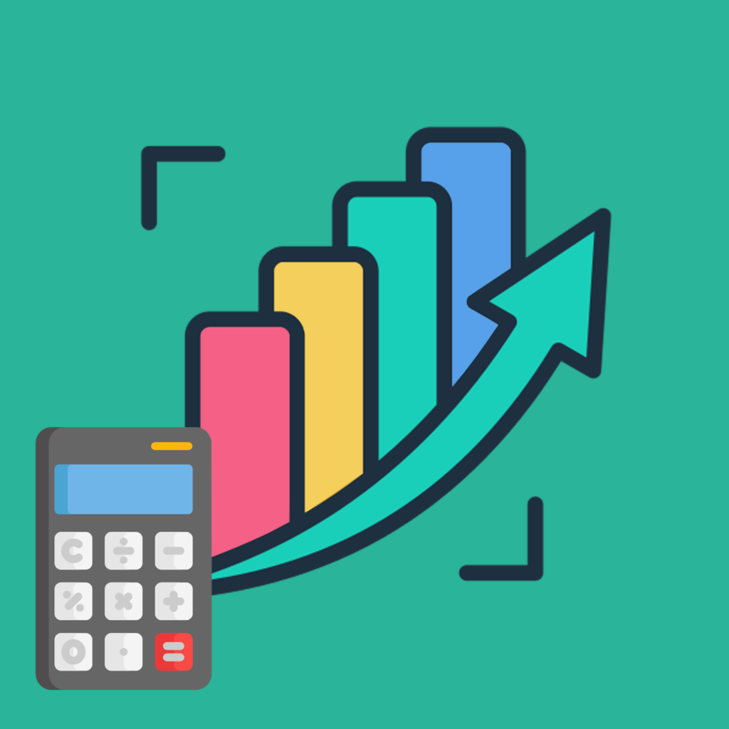 Image showing a calculator, and a bar graph showing an increase in value.