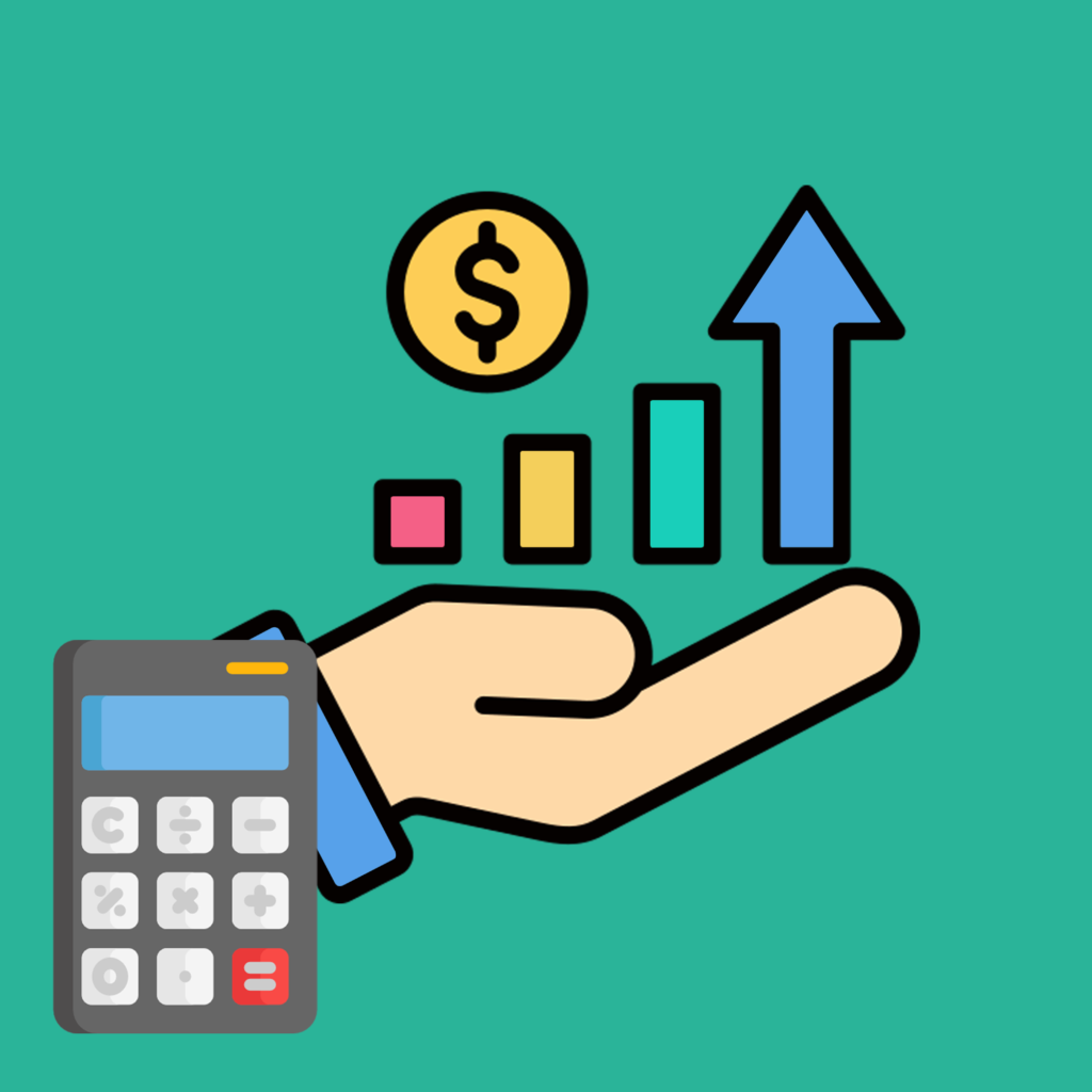 Cartoon image of a hand holding an upward-trending bar graph, symbolizing the growth of wealth over time, with increasing bars representing financial gains, investments, and accumulated assets.