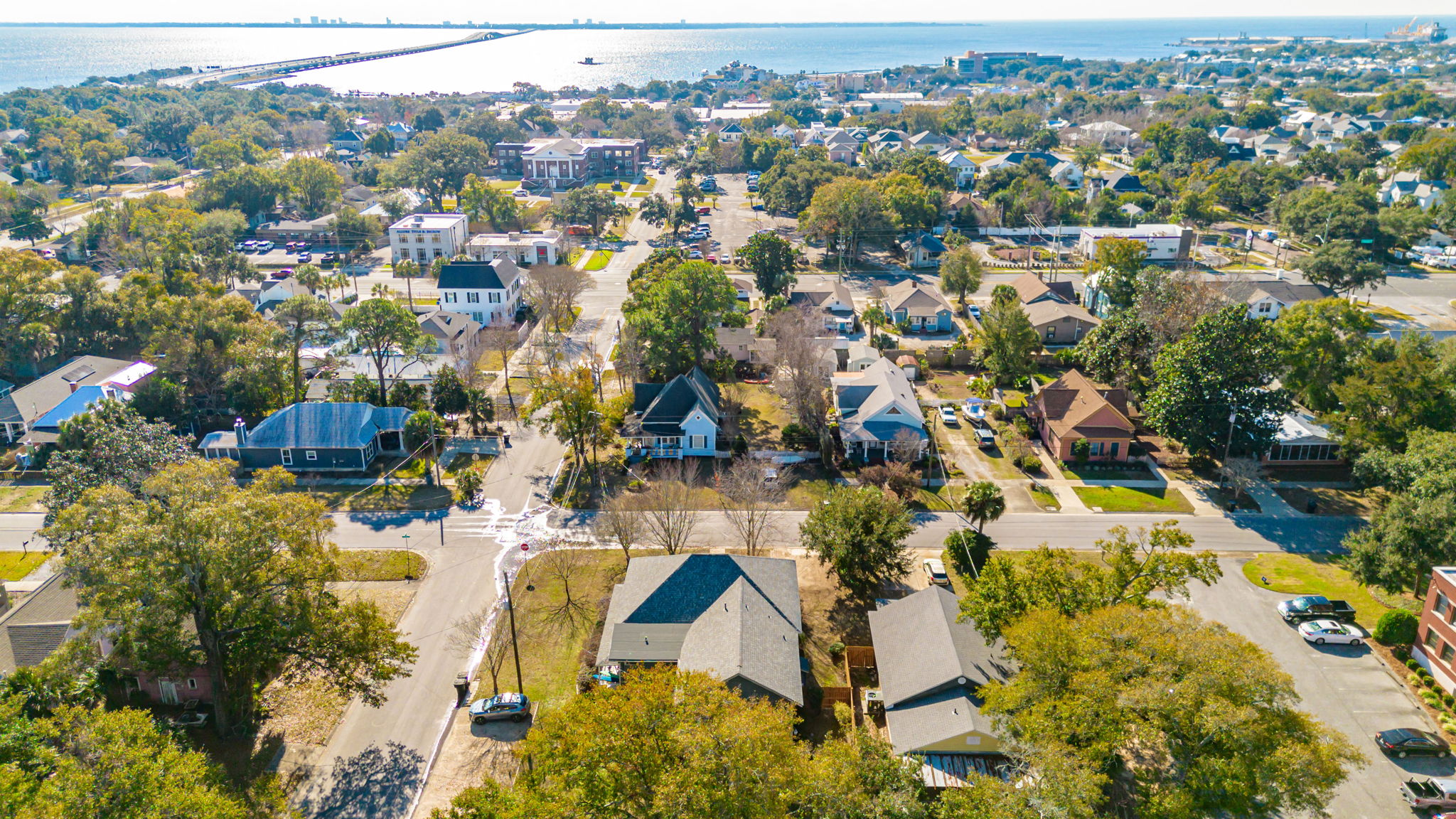 Aerial Image of East Hill Pensacola, showing a street where EstateGather owns two properties.